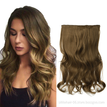 Top Quality 24 inche Brown Long Wavy One Piece Clip in Hair Extensions for Black Russian White Women Synthetic Hair Extensions